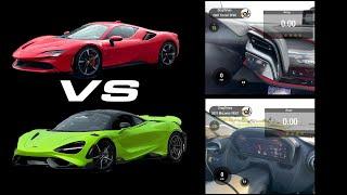 Ferrari SF90 vs McLaren 765LT Street Testing Dragy Comparison #Shorts