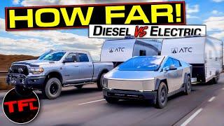 How Far Can a Tesla Cybertruck ACTUALLY Tow? We Compare It To a Diesel Truck