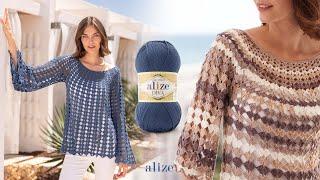 Crochet Seasonal Blouse with Alize Diva