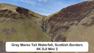 Grey Mares Tail WaterFall  Scottish Borders Walk  4k DJI Mini 2 Video  Drone Scotland