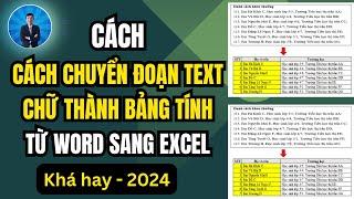 Cách tạo bảng tính excel từ đoạn text bất kỳ trong word  chuyển  text sang bảng tính  word Excel