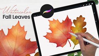 How To Draw Watercolor Fall Leaves • Procreate Tutorial • You Can Paint This iPad