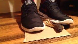 Nike SB shoes and elites crushing banana. Socks sneakers crush shoeplay boy
