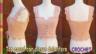 Top corsé con tirantes y cierre delantero tejido a crochet  Tejiendo Perú ️