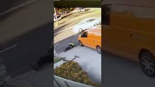 Caught on CCTV Man gets ran over twice  Electric scooter and van accidentcrash