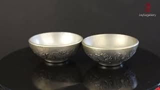 rare treasures Xizang silver handmade bowls Xuan characters dragon shaped bowls a pair