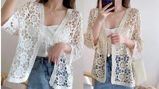 جاكيت كروشيه بوحدة كروشية مميزه  كارديجان كروشيه للمبتدئين  crochet jacket  crochet cardigan