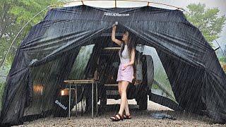Camping in the heavy rain relaxing Solo car black Shelter vibes rain ASMR