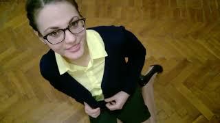 SEXY Secretary wearing thick glasses Showing off her new Uniform