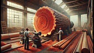 Work Wooden Lathe Art  Woodturning Process Carving A Giant Redwood Tree In The Factory