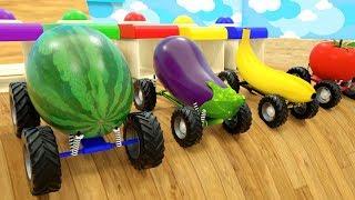 Learn Colors with Super Fruits Cars Trucks Vehicles Wheel Stick - Cars Trucks Cartoon Assembly Tyre