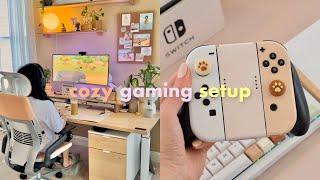 My Cozy Gaming Desk Setup 2022  Nintendo Switch Accessories PC Gaming Setup Ultrawide Gaming