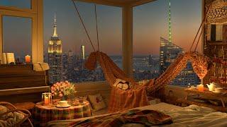 Midtown New York - Stay Warm And Cozy Bedroom 4K - Relaxing Jazz Music for Sleep Study Work