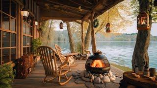 Spring Morning in Cozy Forest Ambience with Relaxing Birdsong Lake Waves and Campfire Sounds