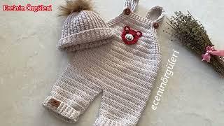 Very Cute Crochet Baby Romper  Tığ işi Ayı Aplikli Bebek Tulumu  Unisex Model Tulum  3-6 ay için