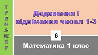 Додавання і віднімання чисел 1-3. Математика 1 клас. Тренажер №6