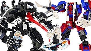 LEGO Ghost Spider and Spider-Man Mech VS Venom Mech Help the police #DuDuPopTOY