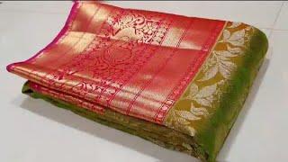 #519 Kanchipuram bridal saree mehandi green with pink #17 Feb 2022  Whatsapp on 8309648357.