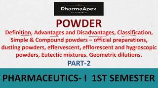 Powder  Part 2  Unit 2  Pharmaceutics 1  PharmaApexTutorial