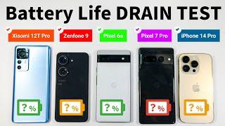 iPhone 14 Pro  Pixel 7 Pro  Pixel 6a Xiaomi 12T Pro  Zenfone 9 - Battery Life DRAIN TEST