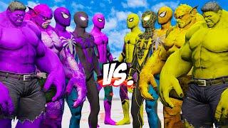 TEAM YELLOW  3 HULK & 2 SPIDER-MAN VS TEAM PURPLE  3 HULK & 2 SPIDER-MAN - EPIC SUPERHEORES WAR