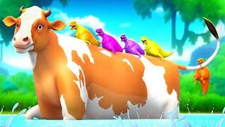 5 Color Dinosaurs Saved by Giant Cow - Funny Farm Diorama Adventure  Cow Videos 2024