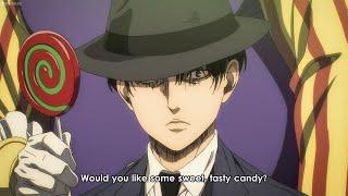 Levi gets gets treated like a kid by a clown  Offers him candy Eng sub