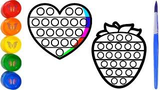 How to draw and color pop it  heart  strawberry #shorts