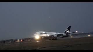 Wonderful Lufthansa A 380 takes off from Stuttgart Airport 09.12.23