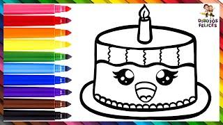 Dibuja y Colorea Un Lindo Pastel De Cumpleaños  Dibujos Para Niños