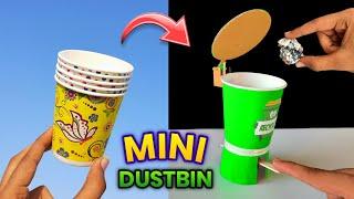 Best Mini Dustin made from paper cup  how to make desk organizer  how to make dustbin