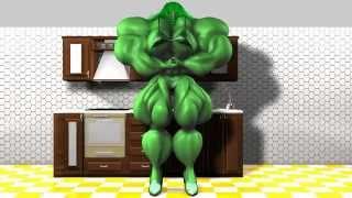 3d animation of She-Hulk aka Green Jenny in the kitchen