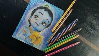 drawing little krishna with colour pencils #short #trending