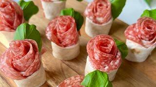 Easy Salami Roses Appetizer Inspiration Beautiful Party food Idea only 4 ingredients 