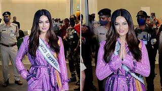 Miss Universe 2021 Harnaaz Kaur Returns To Mumbai  Bollywood CIA