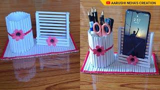 How to make Mobile stand and Pen holder with paper  Mobile and Pen holder craft  DIY Paper Craft