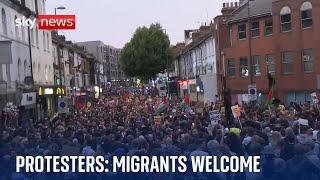 Hundreds of anti-racism protesters chant migrants welcome in Liverpool