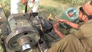 Peter Diesel Engine Start up agriculture system in  rural area old diesel engine