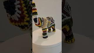 SOLD Colorful Beaded Elephant Wood Figurine #shorts #Elephant #beads #woodcarving #beadart