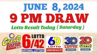 Lotto Result Today 9pm draw June 8 2024 655 642 6D Swertres Ez2 PCSO#lotto