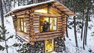 An incredible wooden hut in THE WILD MOUNTAINS  BUILT A HUT FOR SURVIVAL