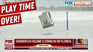 Hurricane Helene Sends Playhouse To Take Flight Down Florida Beach