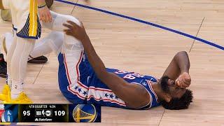 Joel Embiid yells in serious pain after scary knee injury vs Warriors 