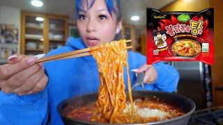 Spicy cheesy noodles for breakfast *mukbang & recipe*