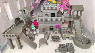 Build Most Modern Miniature Clay House With National Food Truck  Tea Set  garden Slide