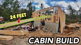 Installing MASSIVE TIMBER BEAMS In Our Cabin  Cabin Build - Ep. 5