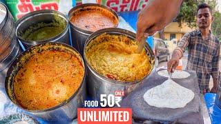 Unlimited Only 50₹-  Jowar Roti with Palak Paneer Kaju Curry & Mix Veg  Guntur  Street Food