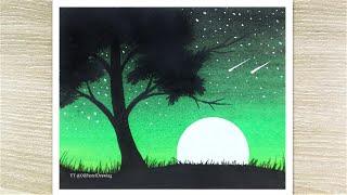 How to Draw Moonlight Tree with Oil Pastels Easy Oil Pastel Drawing for Beginners