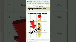 Excel tip you must know - Highlight Selected Row  #excel #shorts #youtube