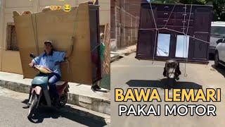 KONYOL TAPI PASTI Bawa lemari pakai motor-VIRAL VIDEO